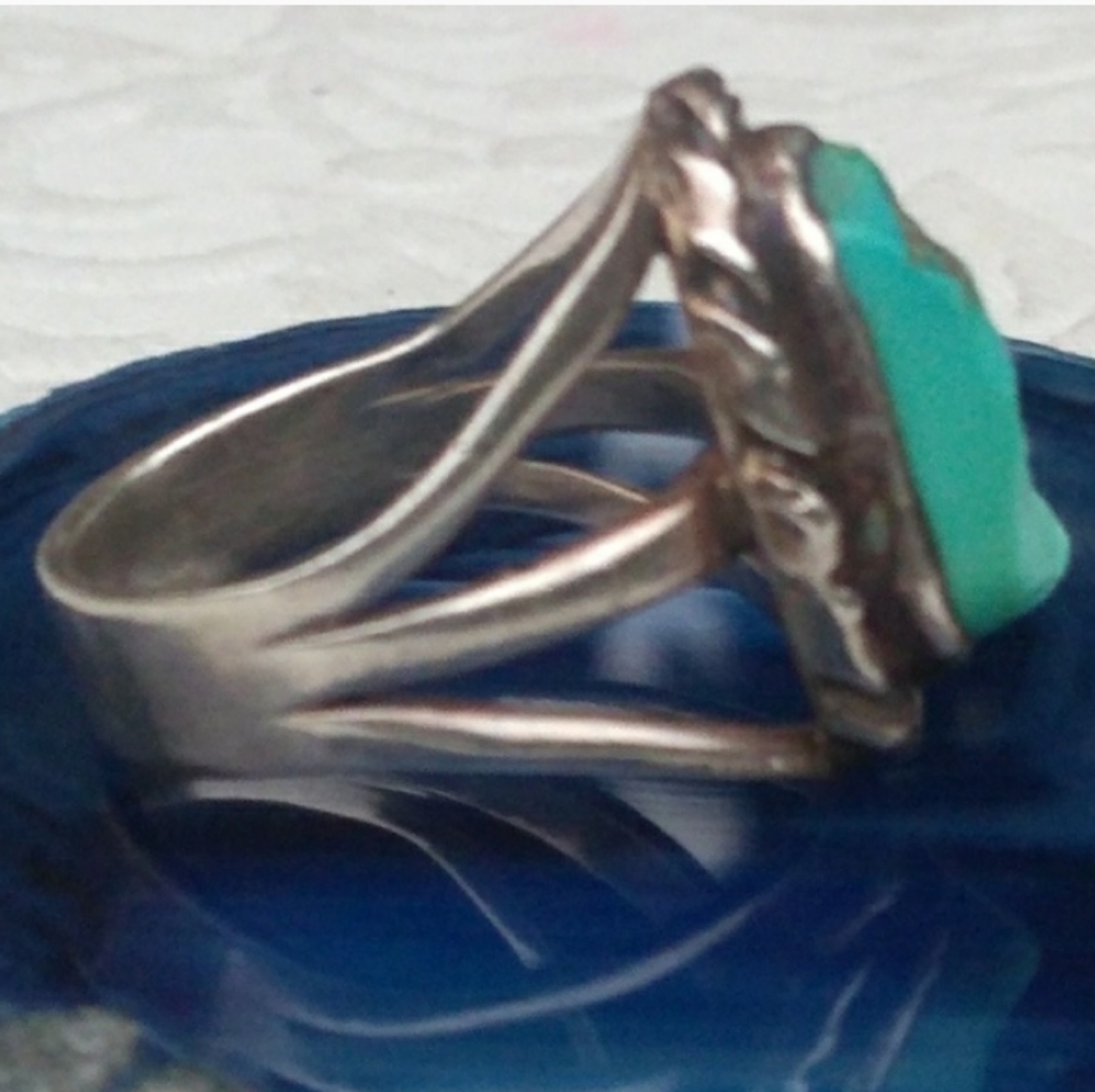 Native American Sterl.Silver Raw Turquoise Ring VINTAGE - Picture 3 of 16